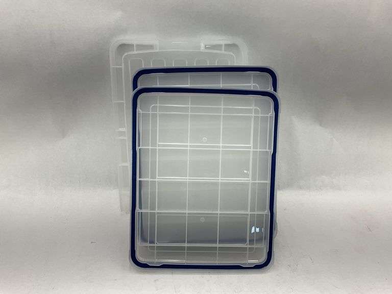 Lot of Five Clear Plastic Storage Totes with Lids