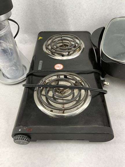 Mr. Coffee Maker, Black and Decker Hot Plate, and Copper Chef Electric Skillet