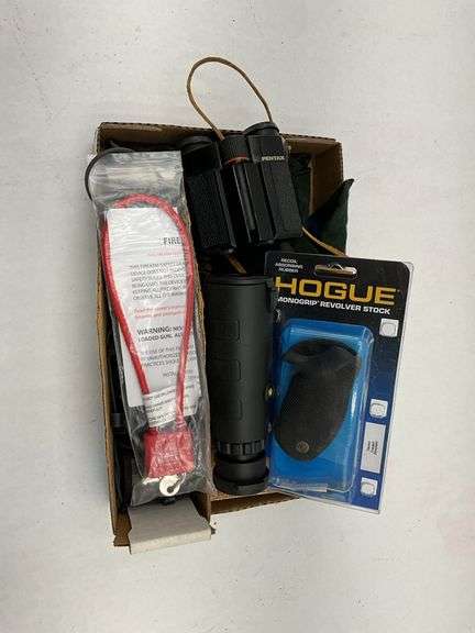 Binoculars, Monocular, Revolver Stock, and Accessories Lot
