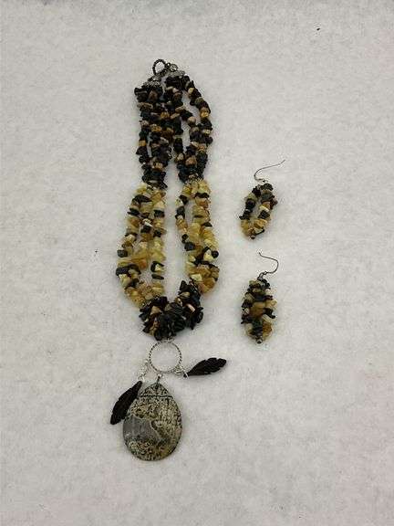 Three Stone Chip Necklace and Earring Sets