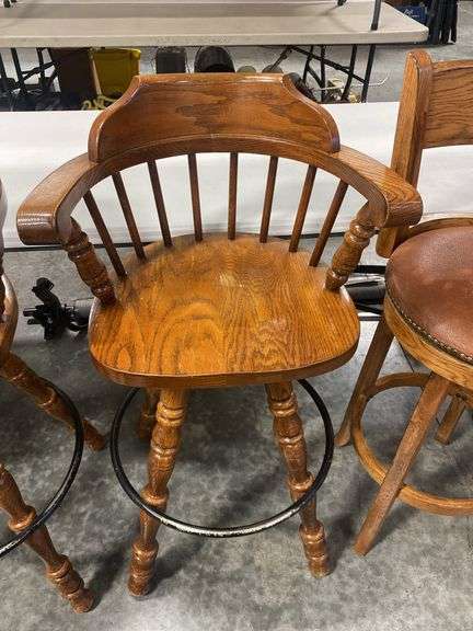 Set of 3 Wood Swivel Bar Stools - 30 Inch Seat Height