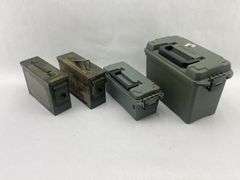 Lot of Military Surplus Ammunition Cans and Plastic Storage Boxes