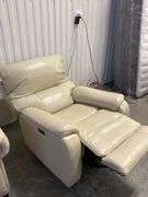 Contemporary Power Recliner Cream Leather Chair
