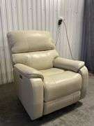 Contemporary Power Recliner Cream Leather Chair