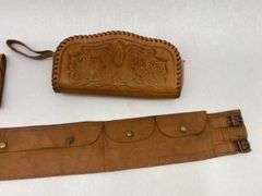 Tooled Leather Accessories Lot - Belt, Pouch and Wallet