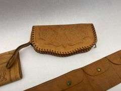 Tooled Leather Accessories Lot - Belt, Pouch and Wallet