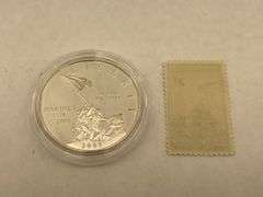 US Marine Corps Silver Dollar Coin and Iwo Jima Stamp