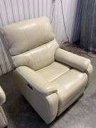 Contemporary Power Recliner Cream Leather Chair