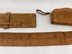 Tooled Leather Accessories Lot - Belt, Pouch and Wallet