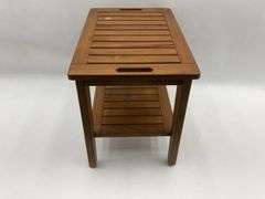 Teak Wood Patio Side Table with Handles and Shelf