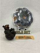 Speer Gold Dot Ammo Sign, Minnetonka Headwear Sign & Bear Figurine