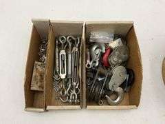 Assorted Lot of Cable, Hooks, Turnbuckles, and Connectors
