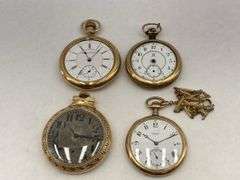Collection of Four Gold-Filled Pocket Watches with Chain