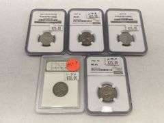 Graded Jefferson Nickels: 1939-P, 1963, 1967, 2005-S, 2010-S