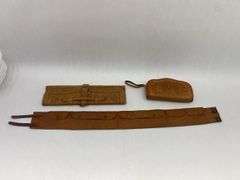 Tooled Leather Accessories Lot - Belt, Pouch and Wallet
