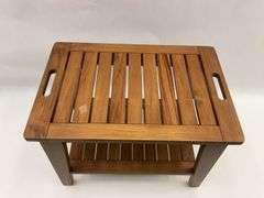 Teak Wood Patio Side Table with Handles and Shelf