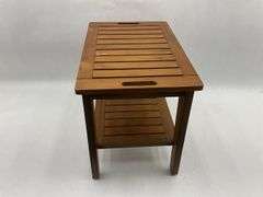 Teak Wood Patio Side Table with Handles and Shelf