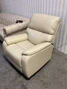 Contemporary Power Recliner Cream Leather Chair