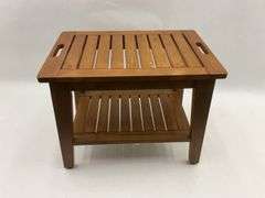 Teak Wood Patio Side Table with Handles and Shelf