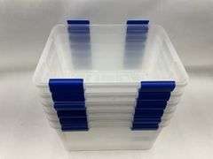 Lot of Five Clear Plastic Storage Totes with Lids