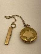 Burlington 14K Gold Strata Case Pocket Watch with Chain & Knife