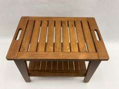 Teak Wood Patio Side Table with Handles and Shelf