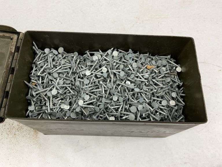 Metal Ammunition Box Filled with Roofing Nails