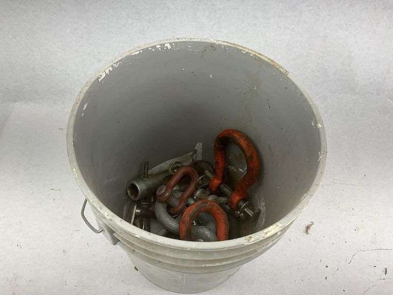 Mixed Lot of Shackles, Pins, and Hardware in Bucket