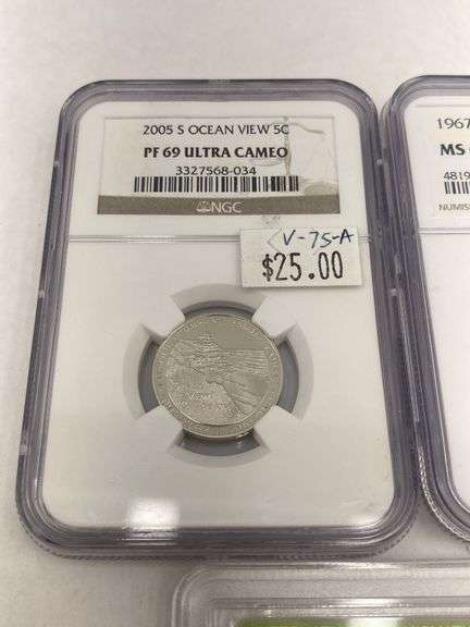 Graded Jefferson Nickels: 1939-P, 1963, 1967, 2005-S, 2010-S