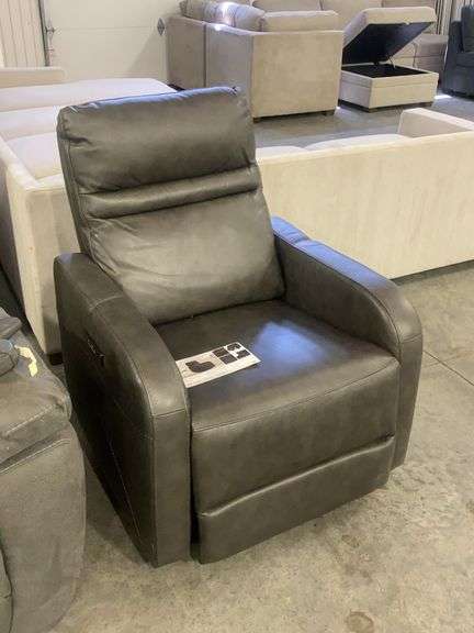 Gray Leather Power Glider Recliner w/ USB Ports