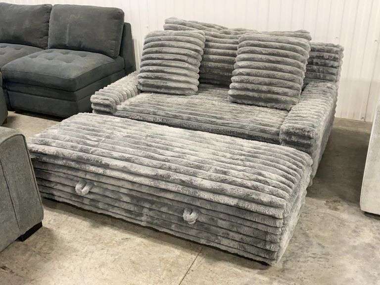 Gray Corduroy Loveseat w/ Storage Ottoman Set