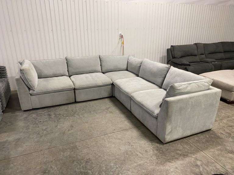 Light Gray 5pc Power Reclining Sectional Sofa