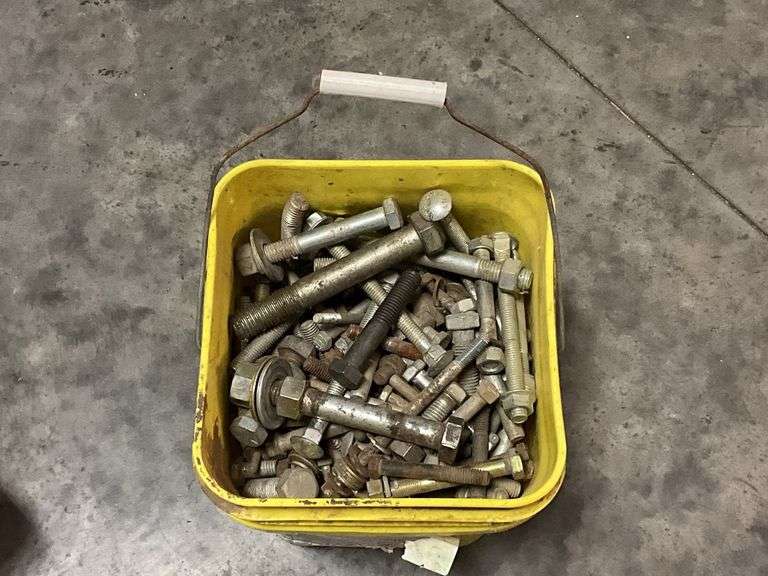 Bolts, Nuts, and Washers - Assorted Sizes and Styles in Buckets