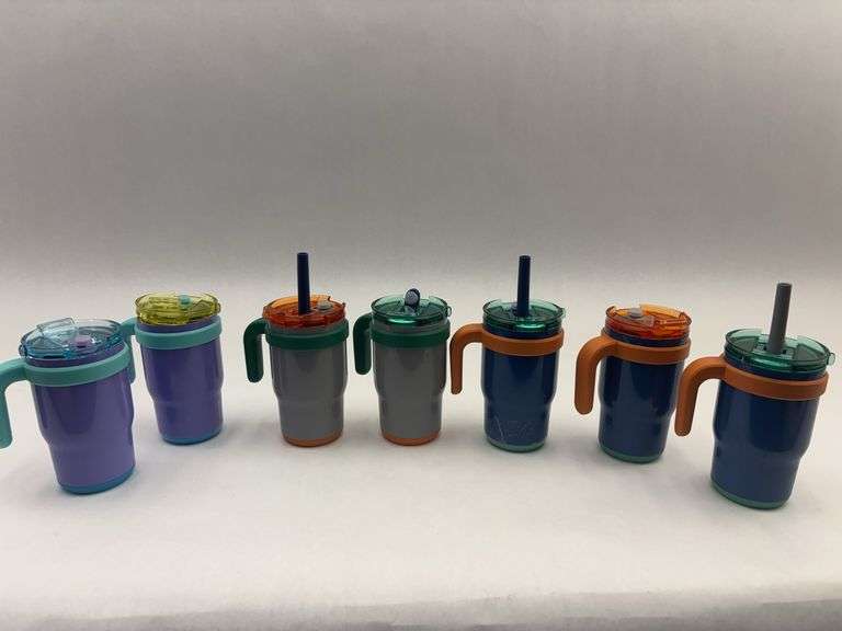 Lot of 7 Reduce Brand Kids Water Bottles with Handles and Straws