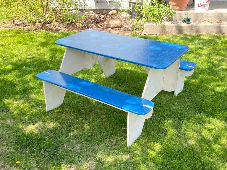 Children's Wood Picnic Table - Blue & White
