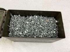 Metal Ammunition Box Filled with Roofing Nails