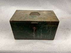 Green Wooden Tool Box with Assorted Tools