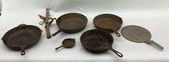 Assorted Cast Iron Cookware Lot - Pans, Skillets, Griddle and Trap