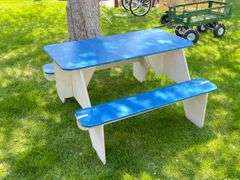 Children's Wood Picnic Table - Blue & White