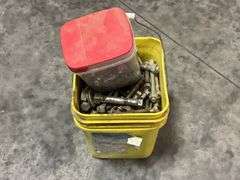 Bolts, Nuts, and Washers - Assorted Sizes and Styles in Buckets