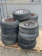 Pallet of Used Tires with Steel Rims - Assorted Sizes
