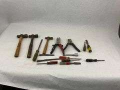 Mixed Lot of Assorted Hand Tools: Hammers, Pliers, Screwdrivers, and Chisels