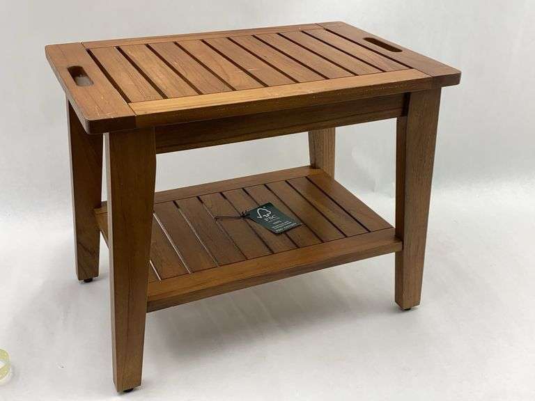 Teak Wood Shower Bench Seat with Shelf