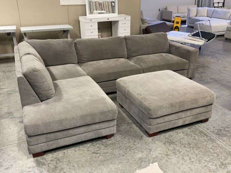 Gray Microfiber Sectional Sofa w/ Ottoman Set