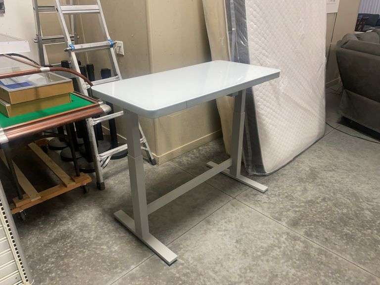 Tresanti Adjustable Height Desk - White Glass Top