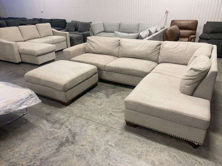 3-Pc Sectional Sofa w/ Ottoman Light Gray Fabric