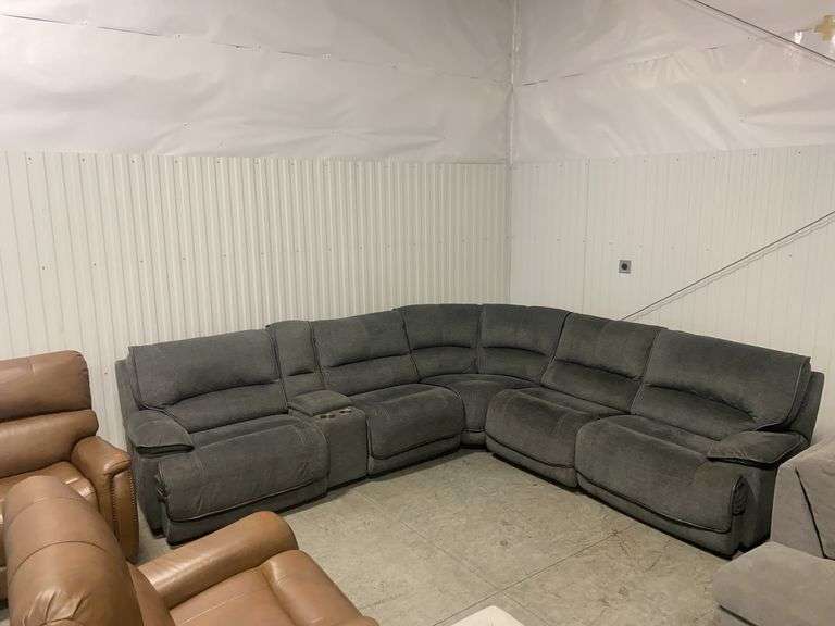 6-Pc Power Reclining Sectional Gray w/ Cupholders