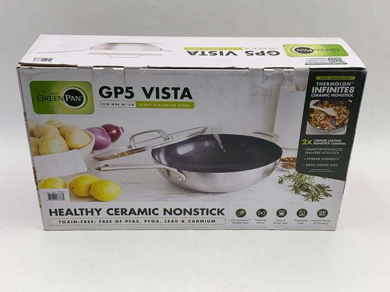GreenPan GP5 Vista 12in Wok with Lid - 5-Ply Stainless Steel Ceramic Nonstick