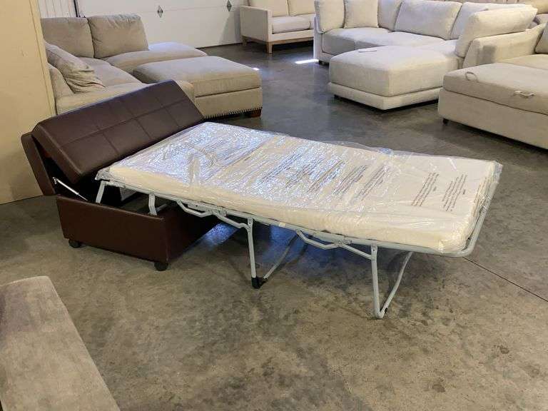 Brown Leather Sleeper Ottoman w/ Memory Foam