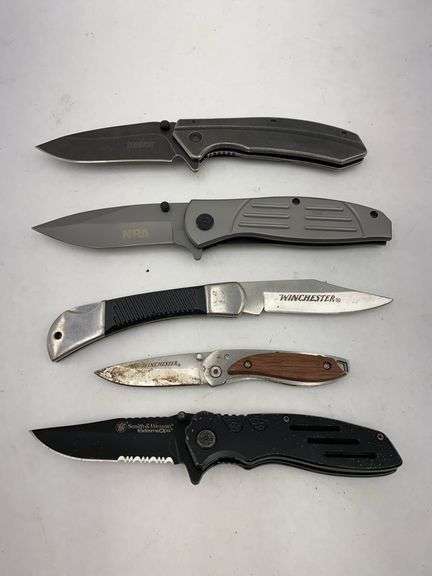 Group of Kershaw, NRA, Smith & Wesson, and Winchester Pocket Knives image
